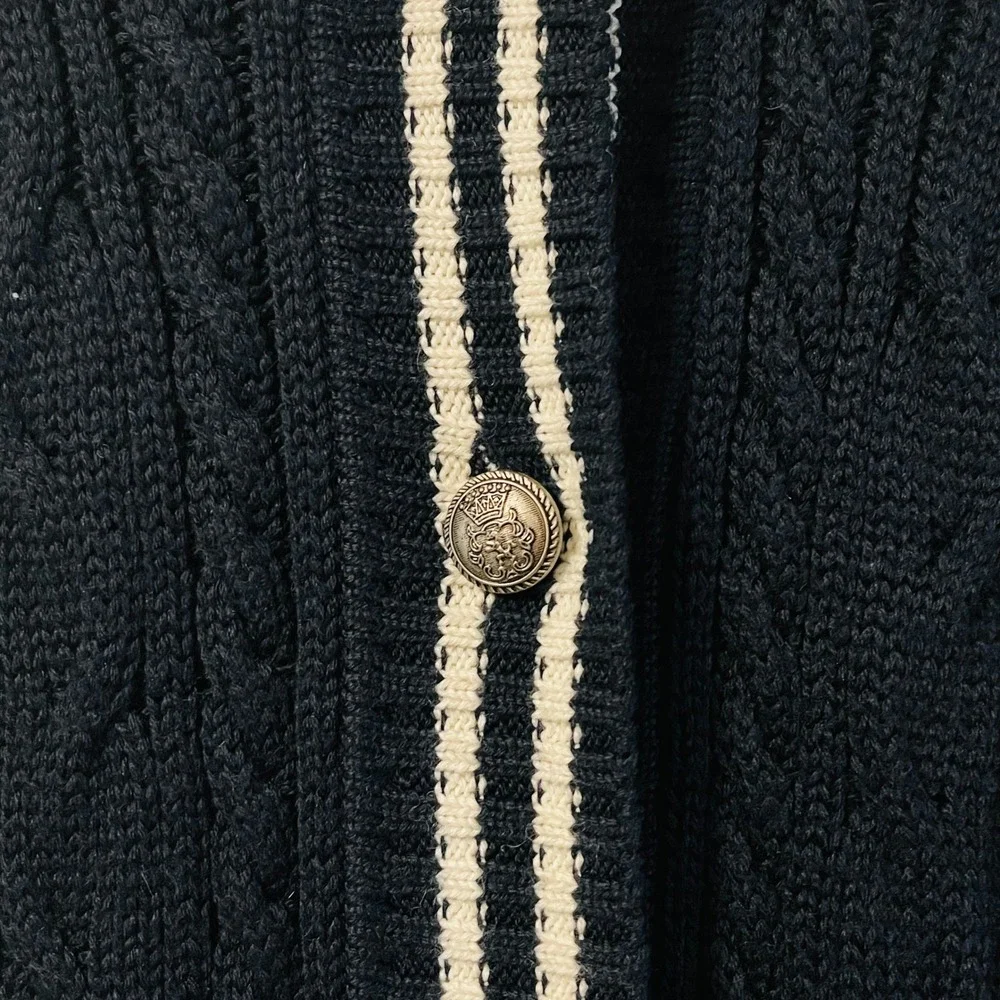 Bossini Womens Navy Blue Cable Knit Hooded Long Cardigan Sweater Wool Blend‎ S